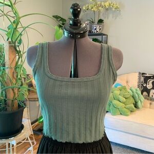 OFFLINE by Aerie OG Groove Ribbed Crop Top, Green, Size Small